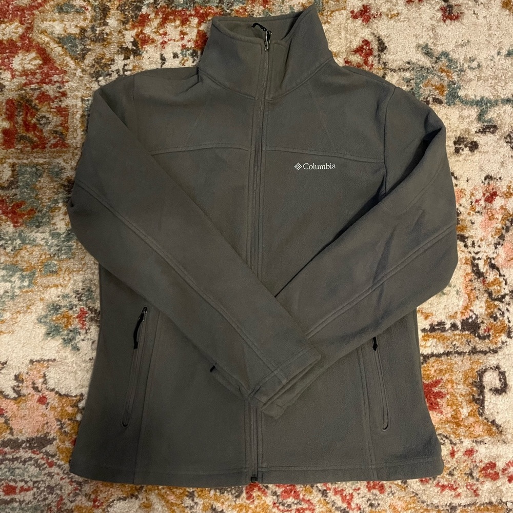 Columbia Full Zip Fleece Jacket Grey Long Sleeve 2 Zip Pockets